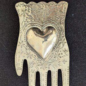 VALENTINE--SILVER METAL HAND-BEAUTIFUL--UNIQUE-ONE OF A KIND-1990'S EXCELLENT!